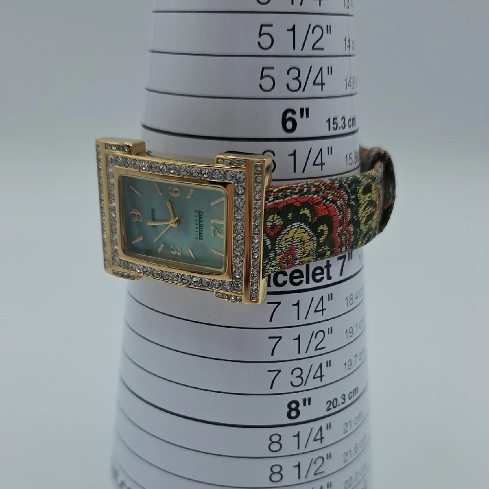 Joan Rivers Shell Face With Crystal Accents and Green Pasley Watch Band